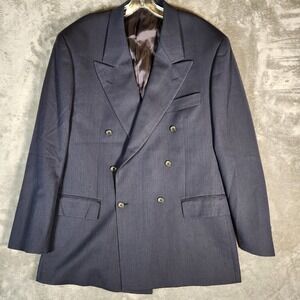 Lubiam Blazer 52L Navy Blue Wool Fintes Biella Stanley Korshak Sport Coat Jacket